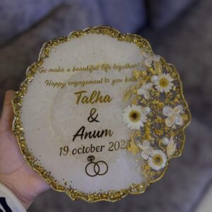 floral resin engagement plate custom names & date bridal shower gift anniversary keepsake